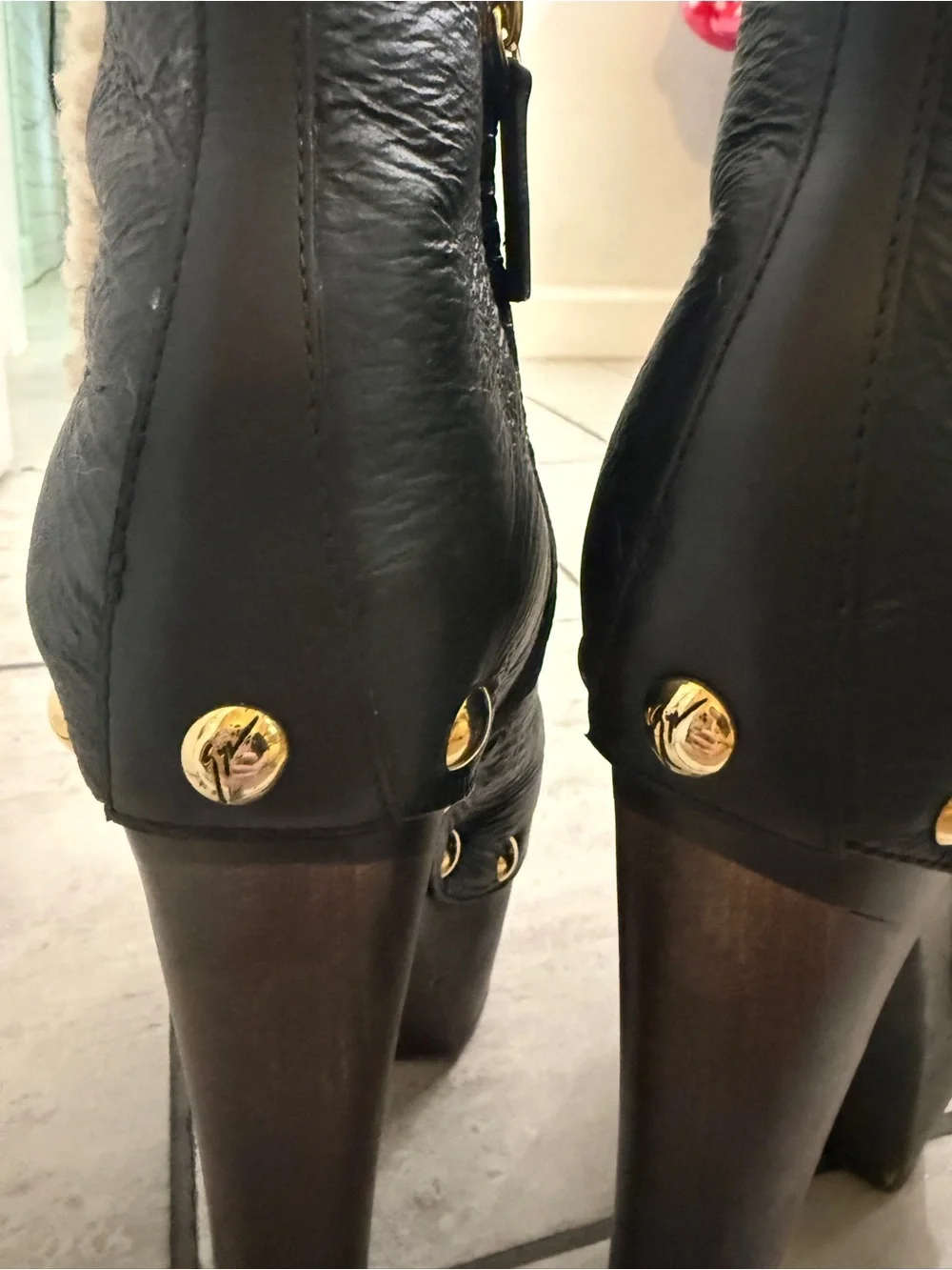 Giuseppe Zanotti Leather Shearling Platform Ankle Boots | IT 38 / US 8
